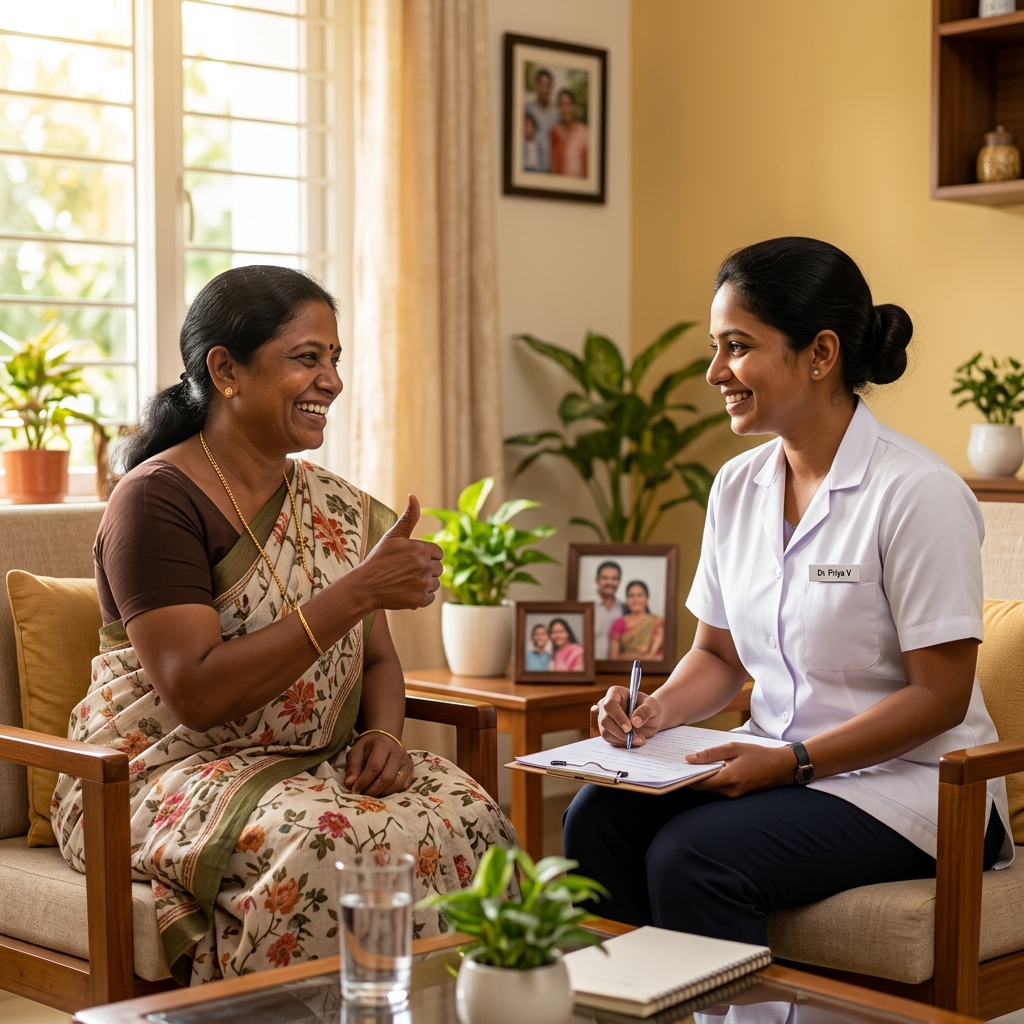 Happy patient and physiotherapist after recovery session